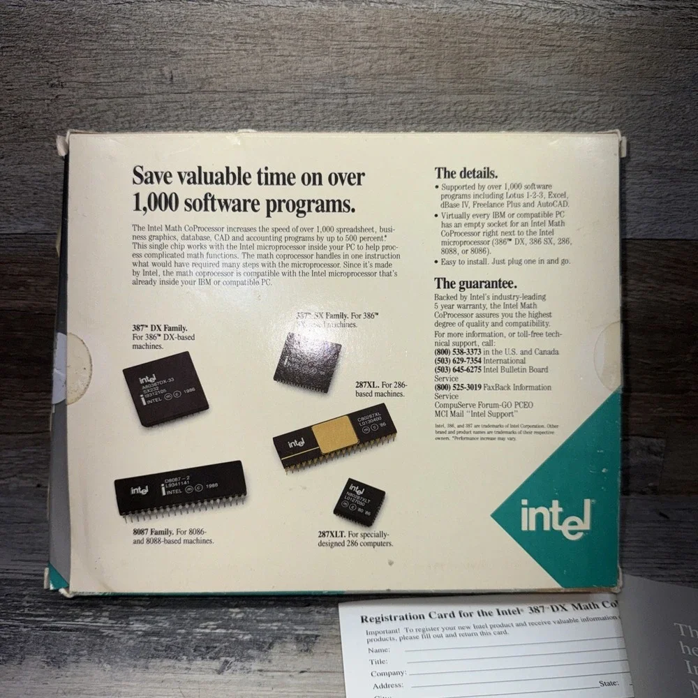 Vintage intel Math CoProcessor 387 DX-20 CIB 1989 A80387DX-20 SX105 / UNTESTED